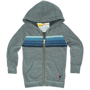 Aviator Nation Kids Heather Grey 5 Stripe Hoodie with Blue Stripes